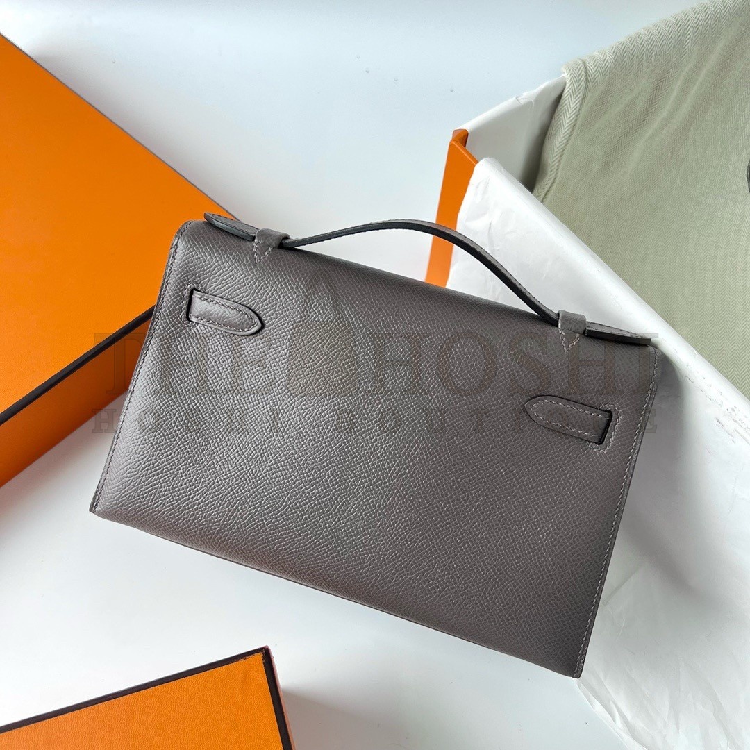 H**me5 Kelly Pochette Handmade Bag In Etain Epsom Calfskin Master Quality