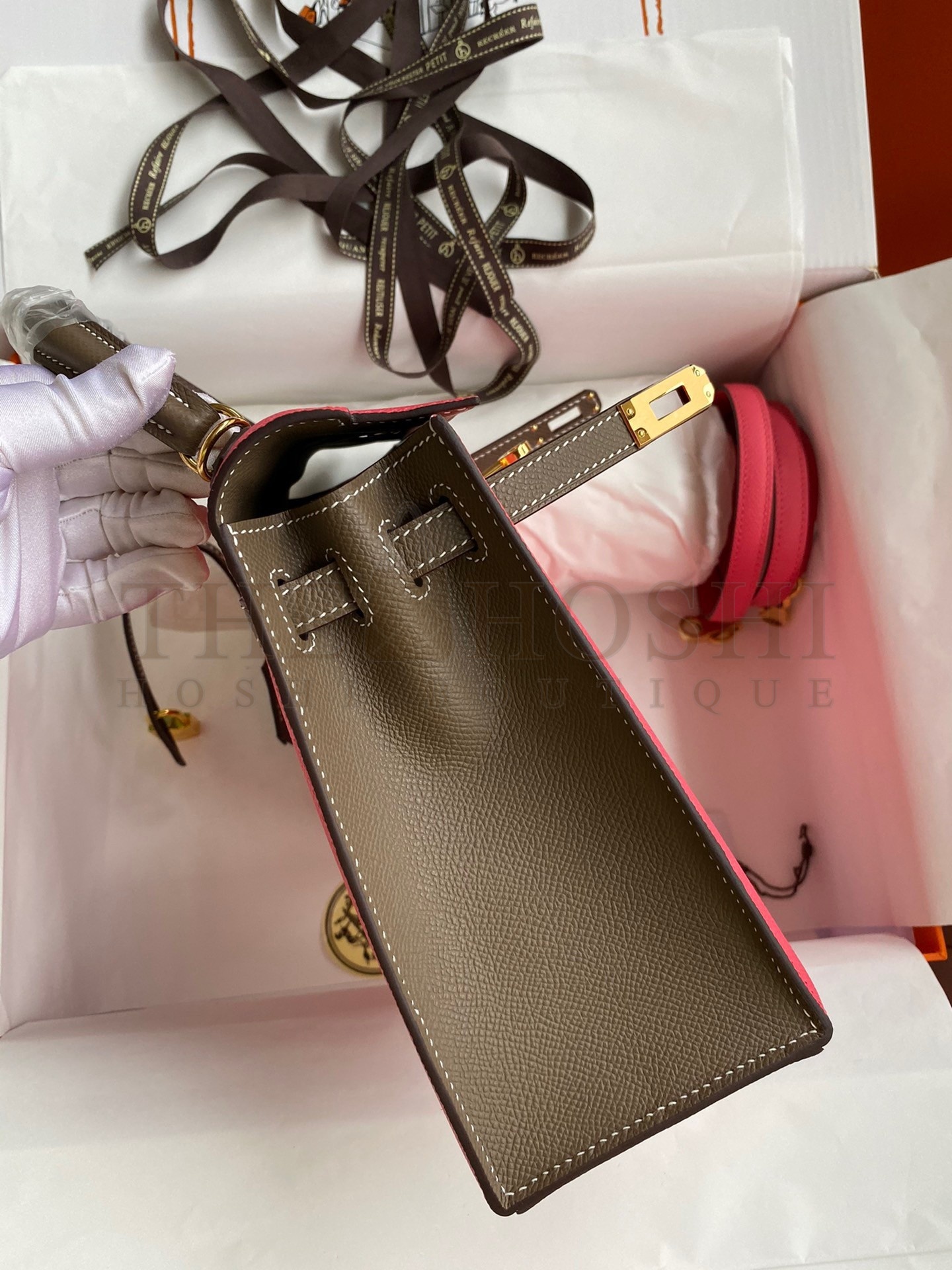 H**me5 Kelly Sellier 25 Bicolor Bag in Rose Extremea nd Taupe Epsom Calfskin Master Quality