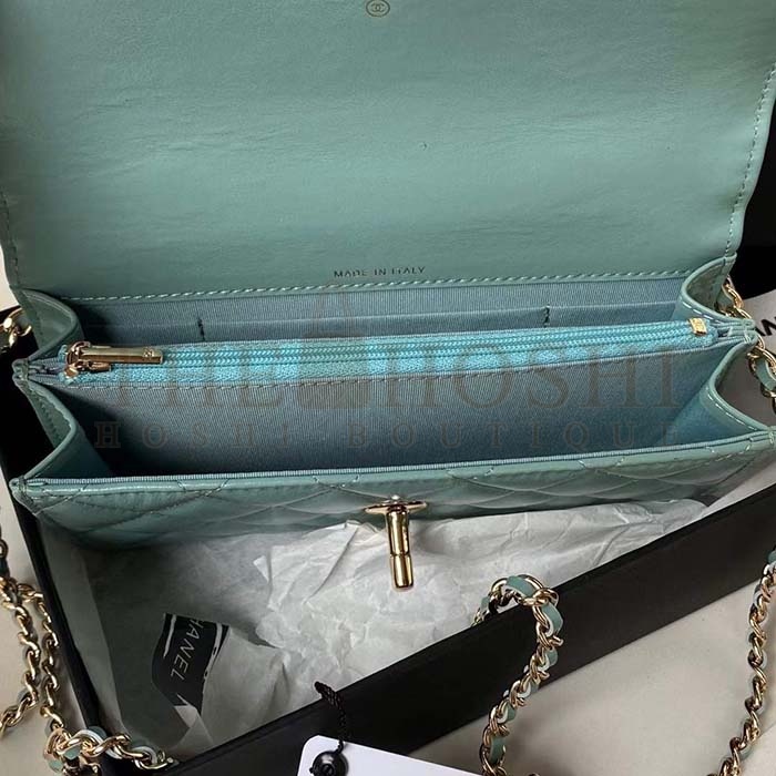 Ch**el Women CC Small Flap Bag Top Handle Pearly Lambskin Light Green Master Quality