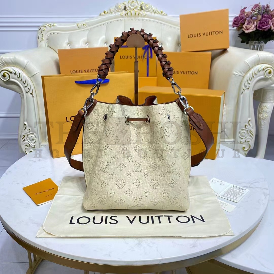 L0vis Vvtt0n LV Women Muria Bucket Bag Crème Beige Mahina Perforated Calf Leather Master Quality
