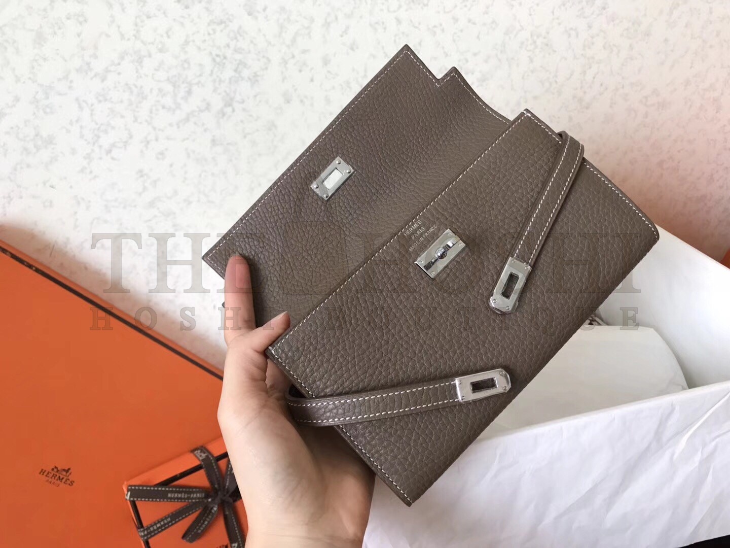 H**me5 Kelly Classic Long Wallet In Etoupe Clemence Leather Master Quality