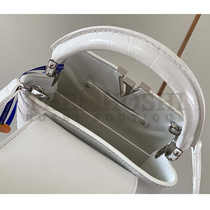 L0vis Vvtt0n LV Women Capucines Mini Handbag White Brilliant Crocodilien Leather Master Quality