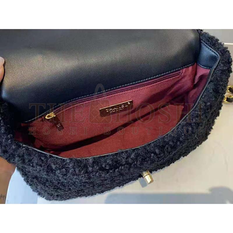 Ch**el Women Ch**el 19 Large Flap Bag Tweed Gold-Silver-Tone & Ruthenium-Finish Metal Black Master Quality