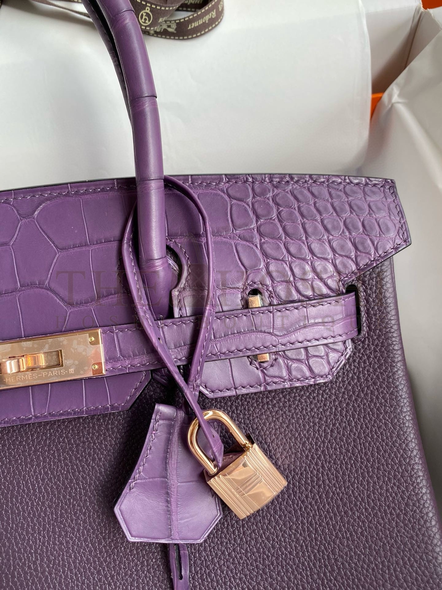 H**me5 Touch Birkin 30 Bag in Raisin Clemence and Matte Alligator Leather Master Quality