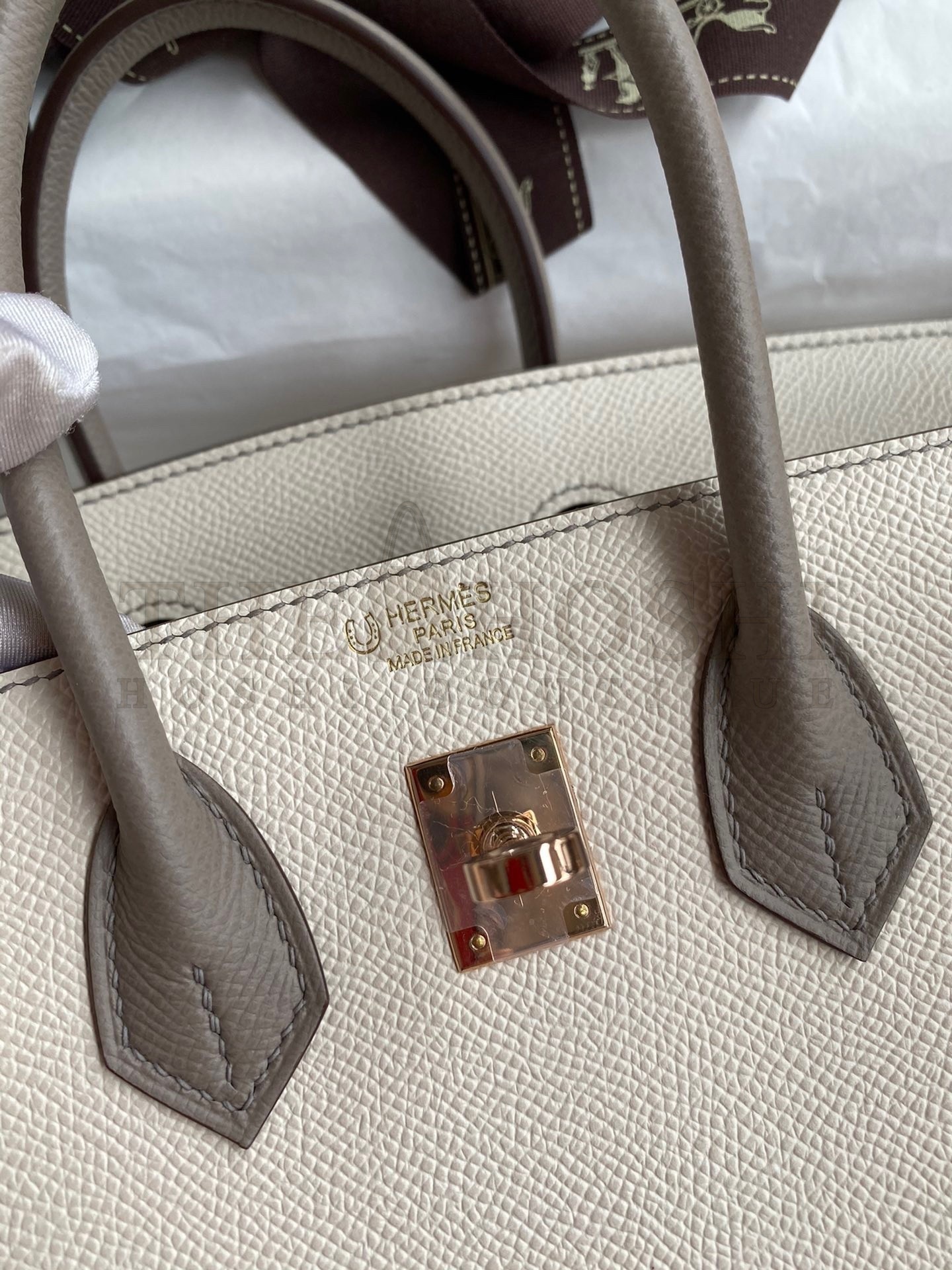 H**me5 HSS Birkin 25 Bicolor Bag in Craie and Gris Asphalt Epsom Calfskin Master Quality