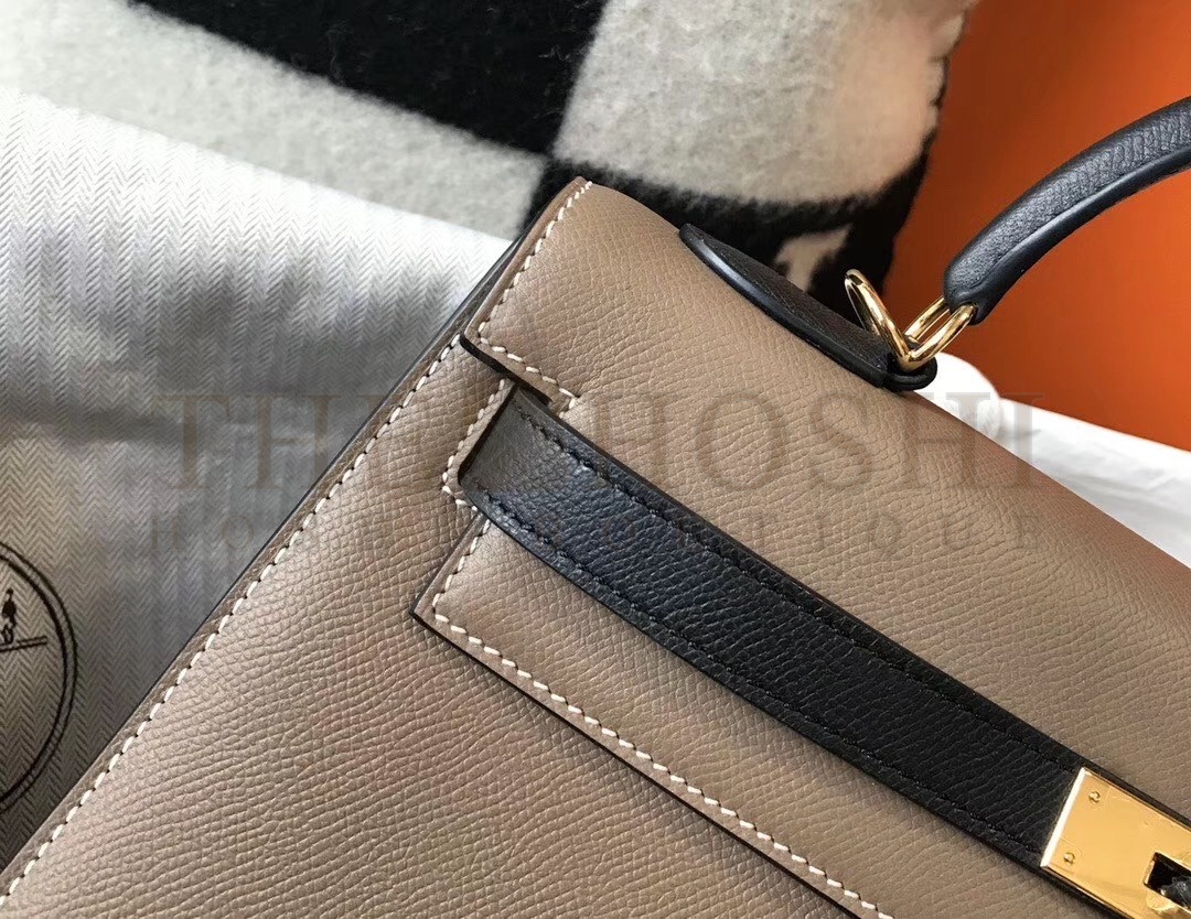 H**me5 Bi-color Kelly 32cm Epsom Bag Taupe/Black GHW Master Quality