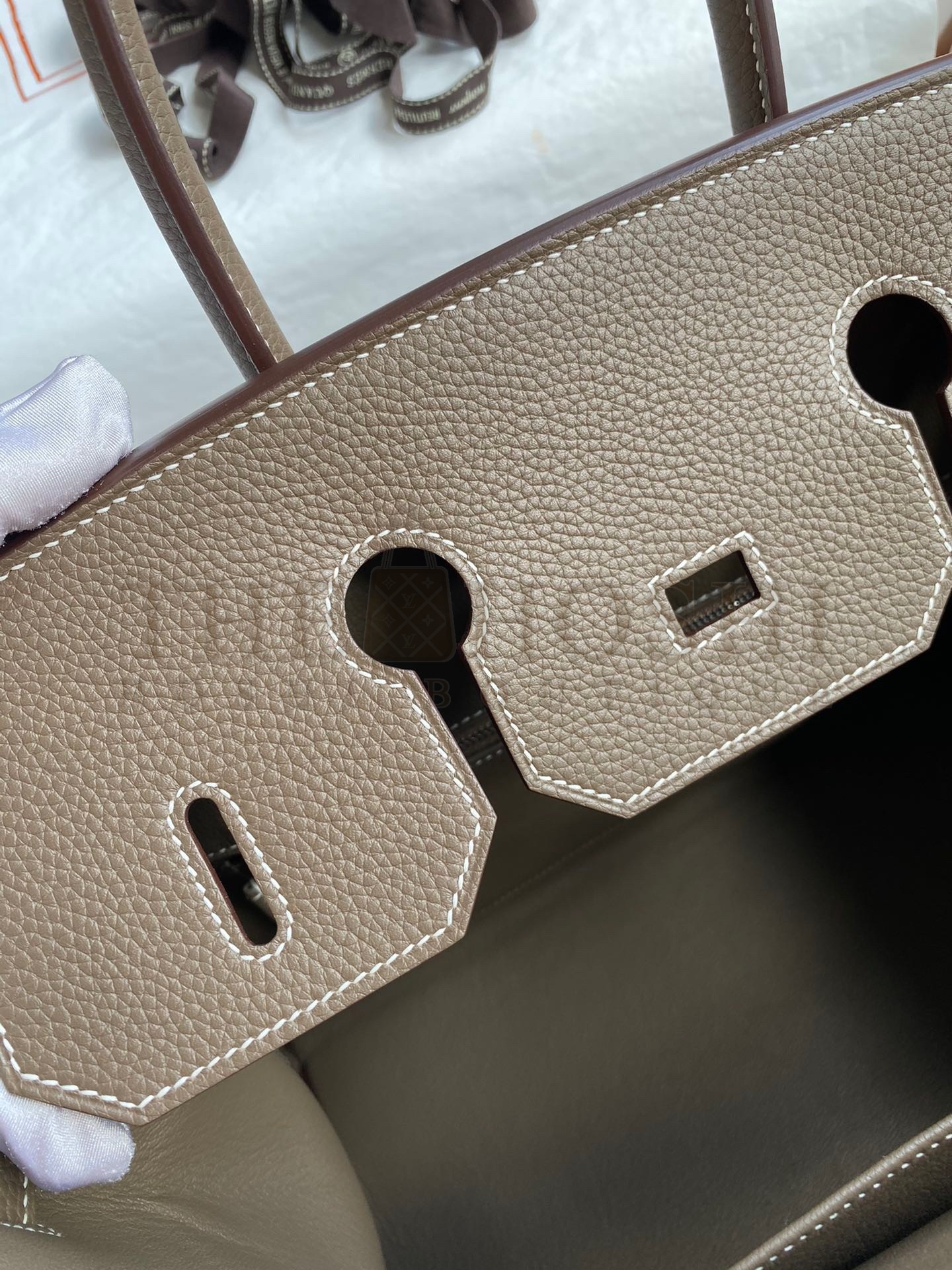 H**me5 Birkin 35 Handmade Bag In Toile & Taupe Clemence Leather Master Quality