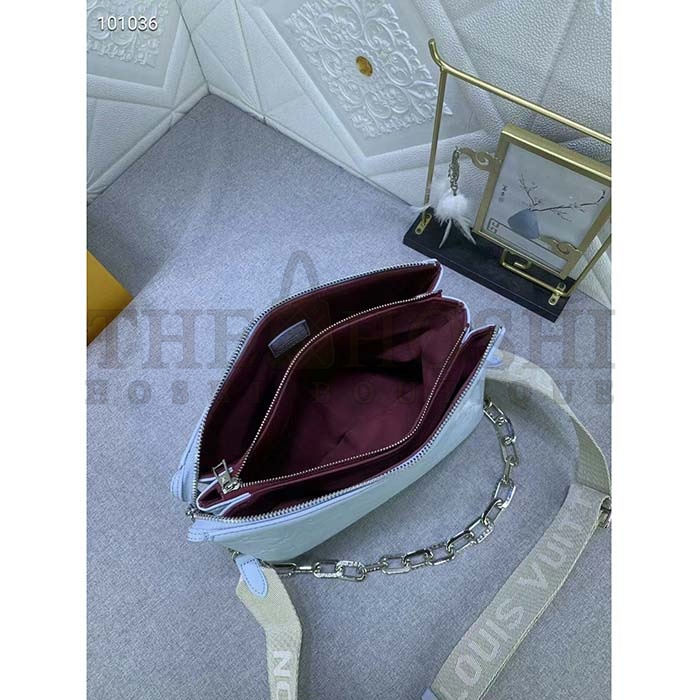 L0vis Vvtt0n LV Women Coussin PM Handbag Ice Blue Lambskin Cowhide Leather Zip Closure Master Quality