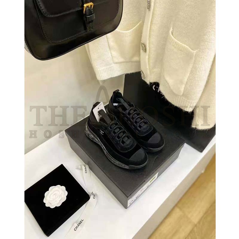 Ch**el Women Sneakers Suede Calfskin Velvet & Grosgrain Black Master Quality