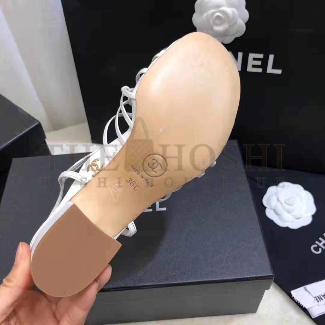 Ch**el Women Sandals Lambskin White 5 cm Heel Master Quality