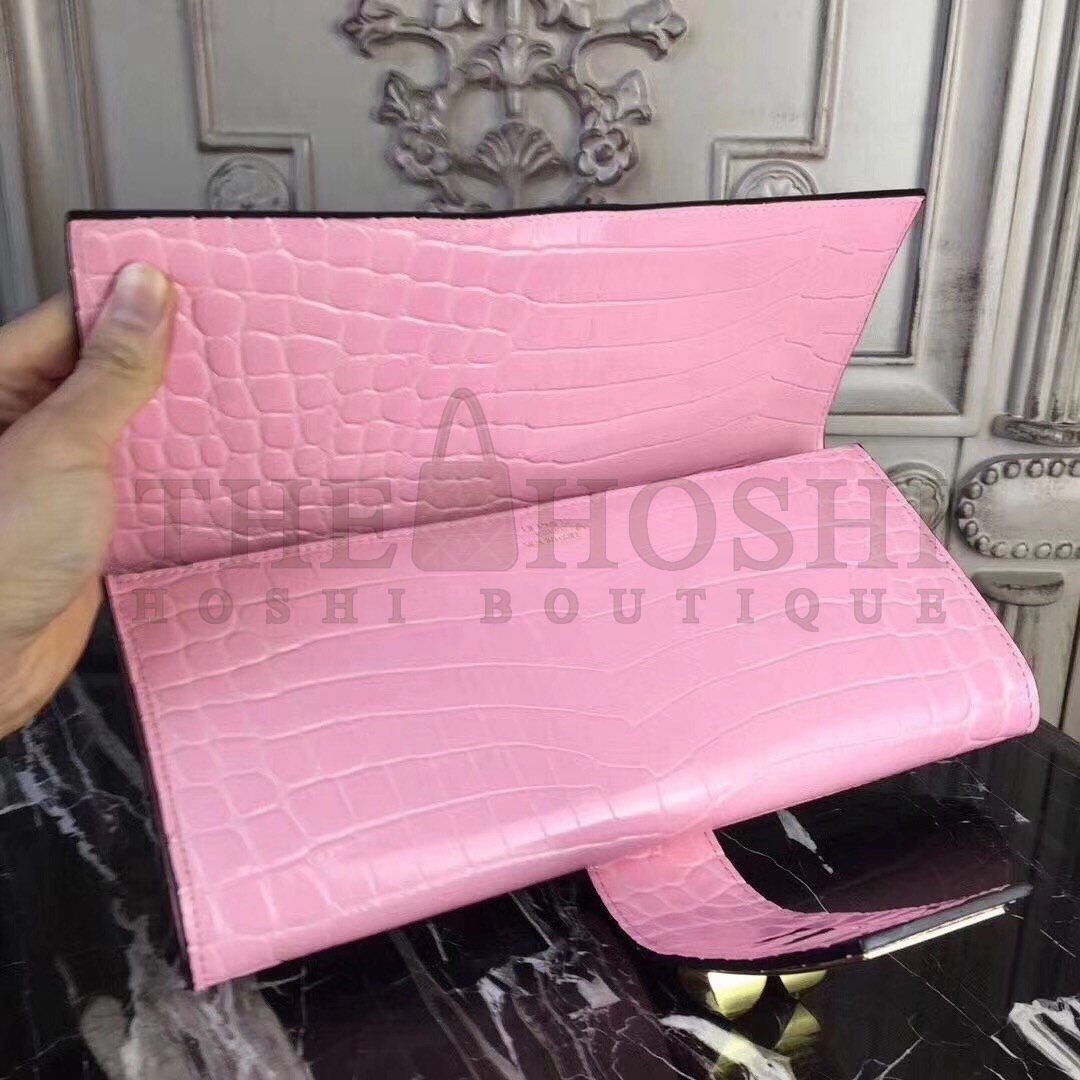 H**me5 Medor Clutch Bag In Pink Crocodile Leather Master Quality