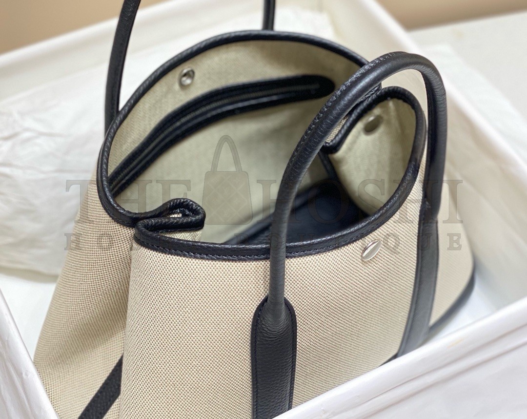H**me5 Garden Party 30cm Bag in Toile and Black Leather Master Quality