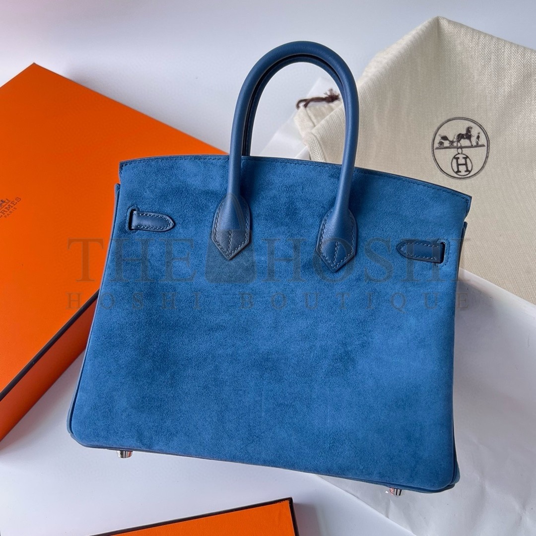 H**me5 Birkin 25 Grizzly Bag in Blue Veau Doblis and Swift Leather Master Quality