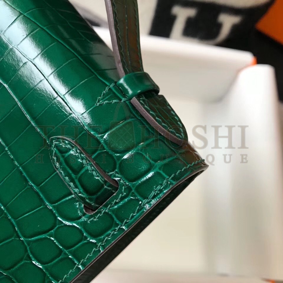 H**me5 Kelly Pochette Bag In Green Embossed Crocodile Leather Master Quality