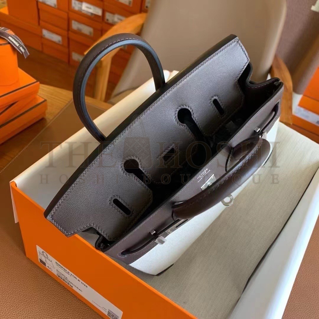 H**me5 Birkin 25 Handmade Bag In Toile &amp; Chocolat Swift Leather Master Quality