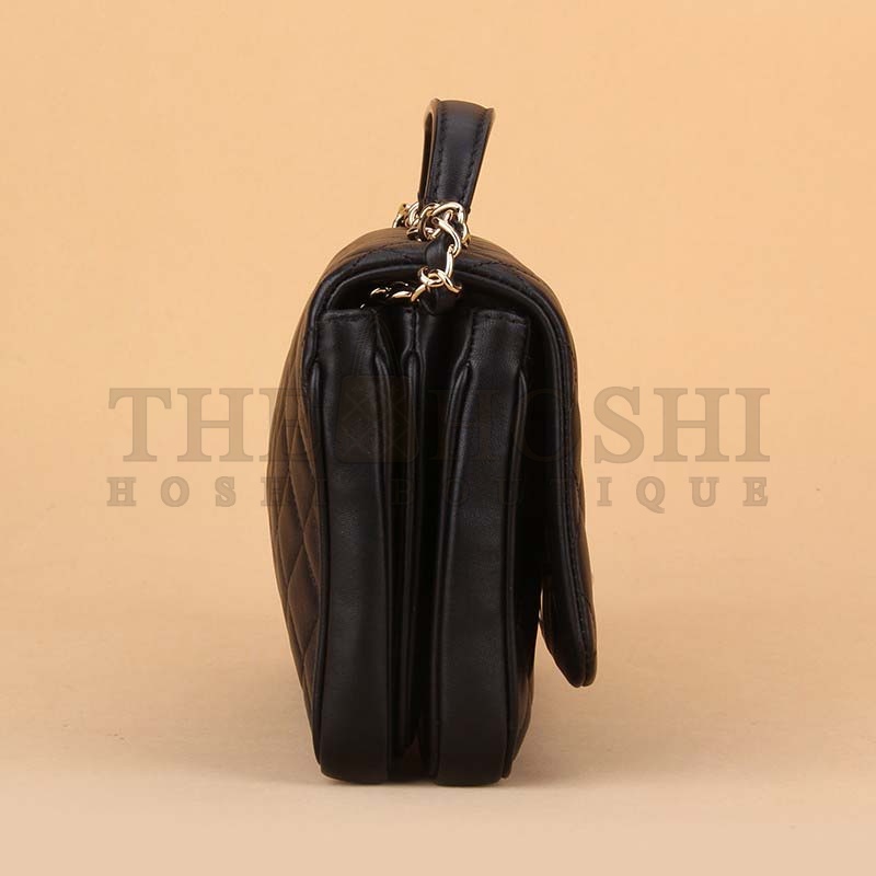 Ch**el Women Kelly Flap Bag in Goatskin Leather with Top Handle-Black Master Quality