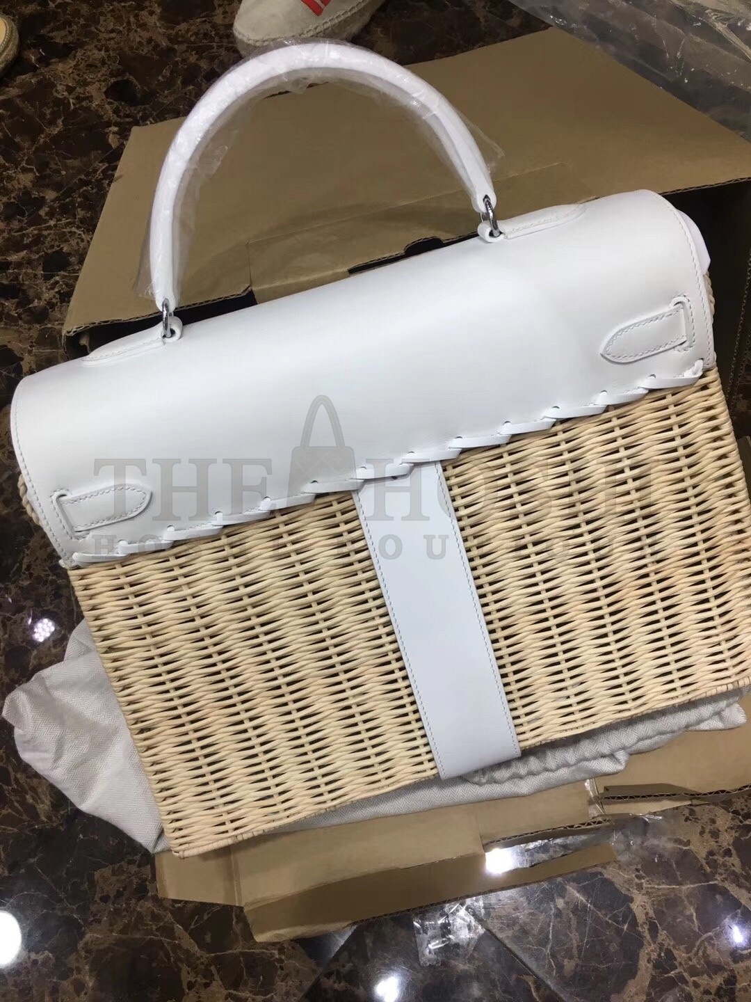 H**me5 White Picnic Kelly 35cm Wicker Bag Master Quality