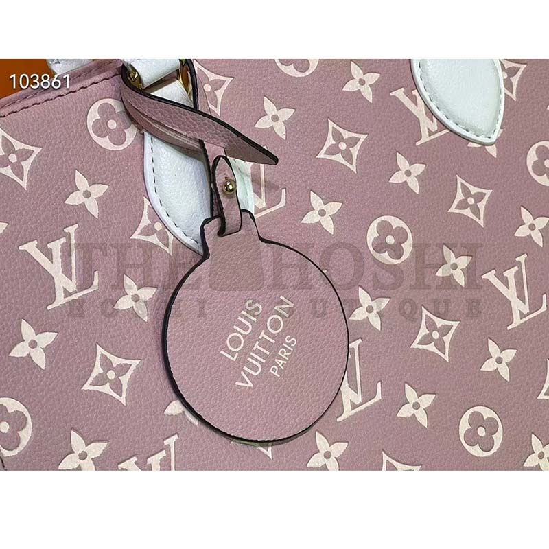L0vis Vvtt0n LV Women OnTheGo MM Tote Bag Pink Printed Embossed Grained Cowhide Master Quality
