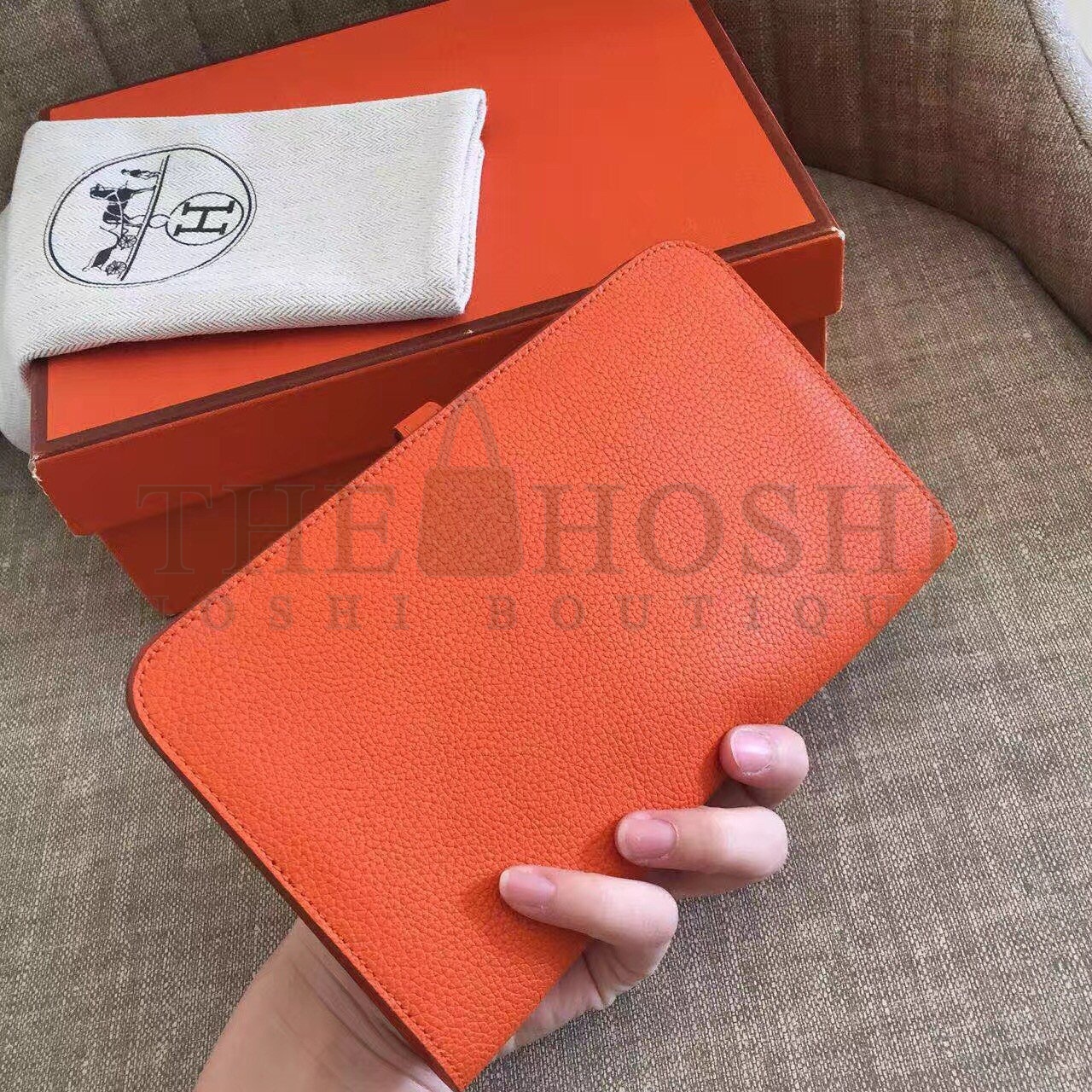 H**me5 Dogon Duo Wallet in Orange Clemence Leather Master Quality