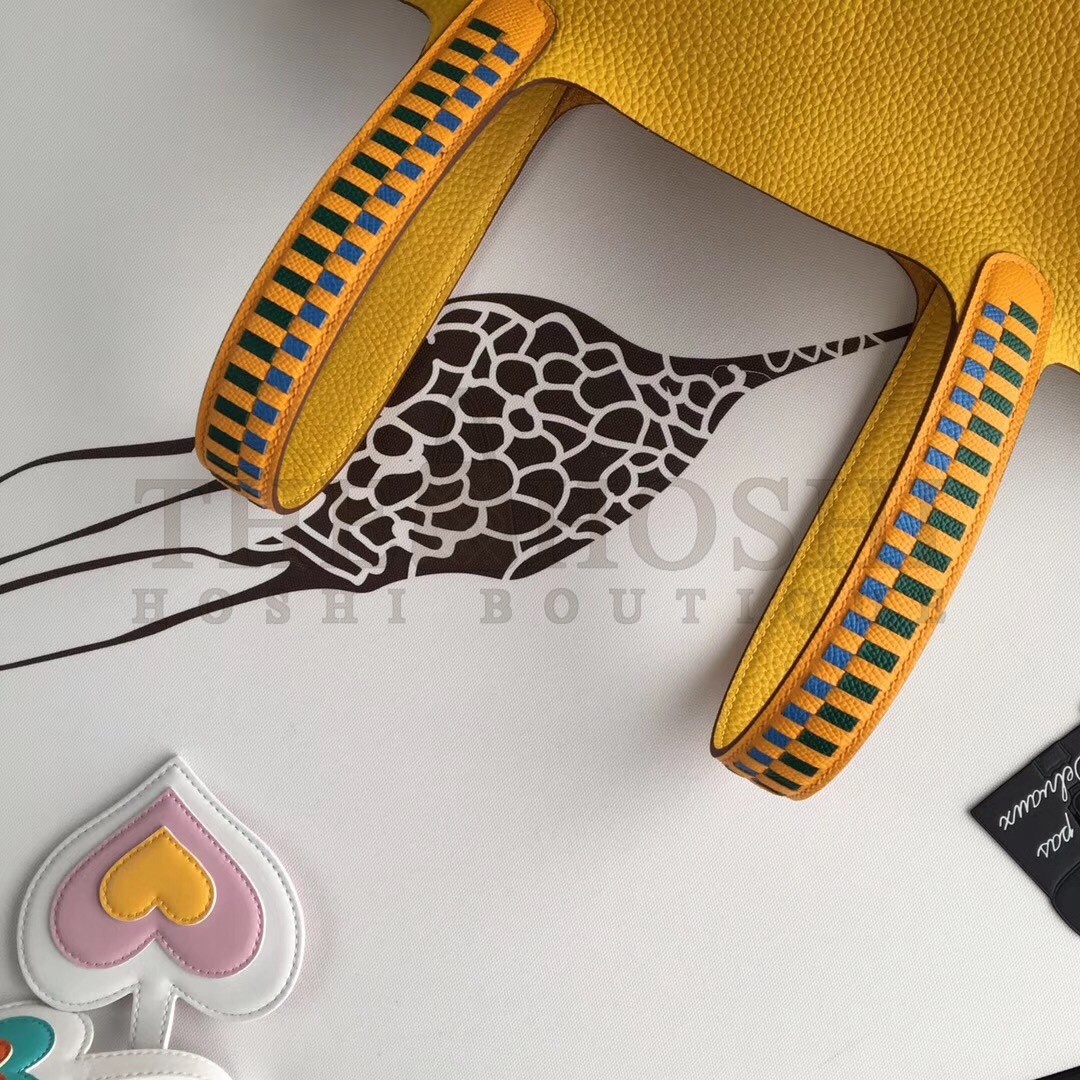 H**me5 Yellow Picotin Lock 22cm Braided Handle Bag Master Quality