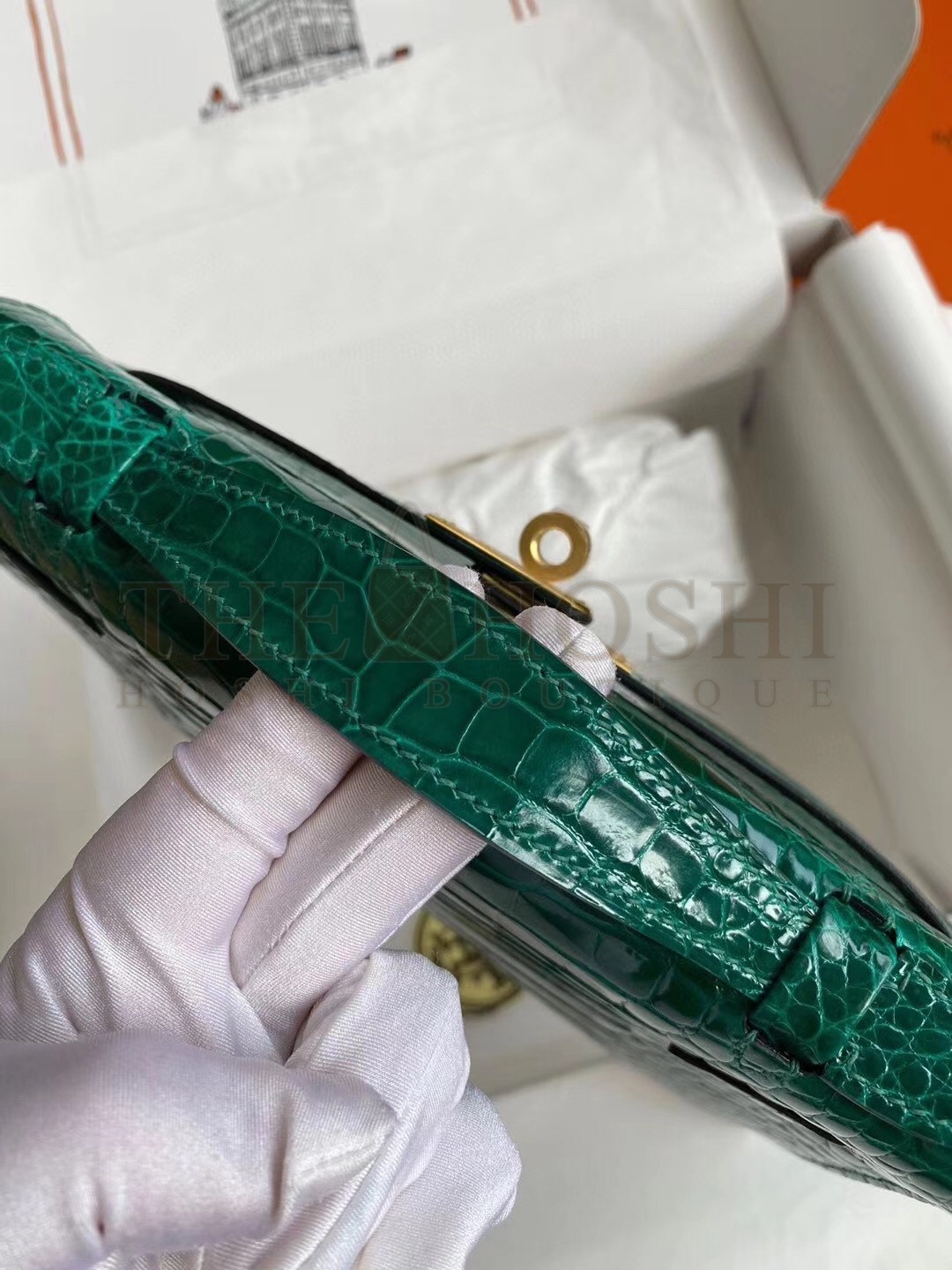 H**me5 Green Shiny Alligator Crocodile Kelly Pochette Bag Master Quality