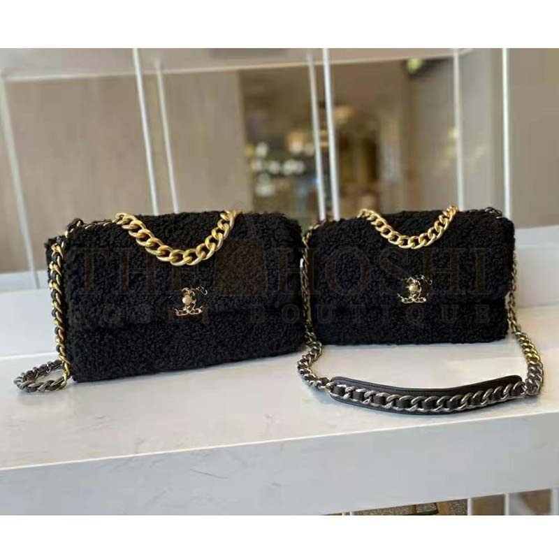 Ch**el Women Ch**el 19 Large Flap Bag Tweed Gold-Silver-Tone & Ruthenium-Finish Metal Black Master Quality