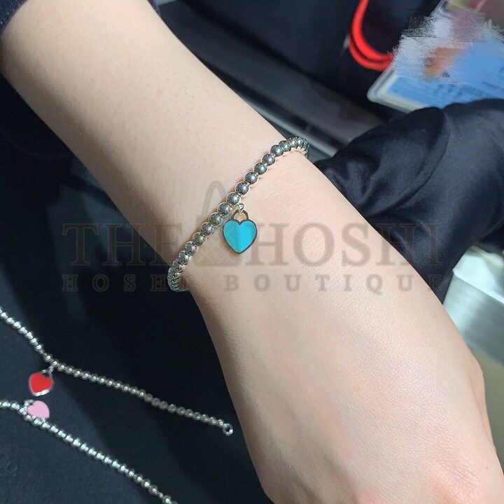 T*f*ny T*f*ny& CO. Pink Heart Tag Bead Bracelet in Silver, 4 mm Master Quality