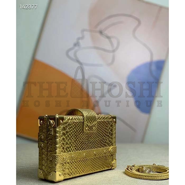 L0vis Vvtt0n LV Women Petite Malle Handbag Metallise Golden Hour Brilliant Alligator Leather Master Quality