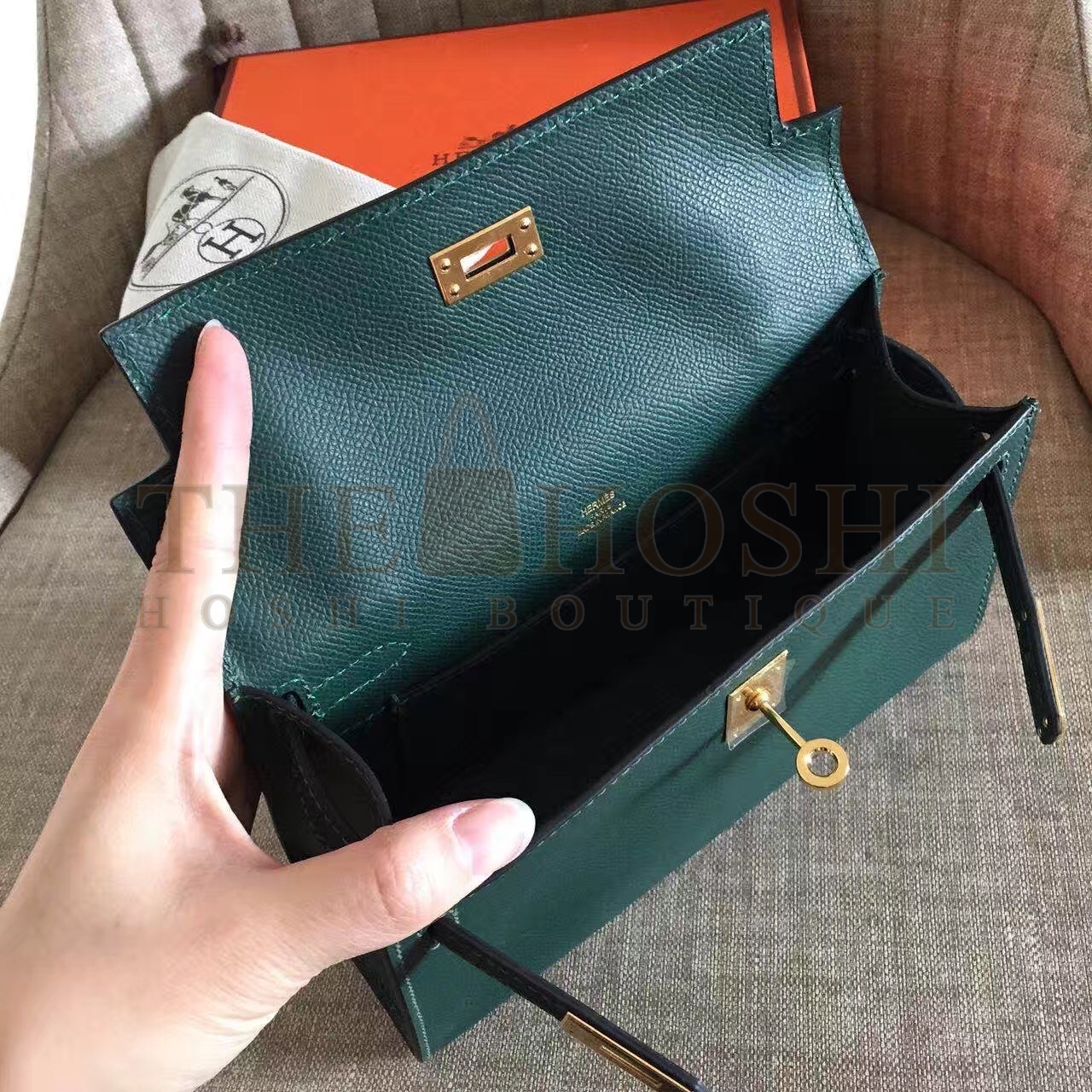 H**me5 Dark Green Kelly Pochette Epsom Handmade Bag Master Quality