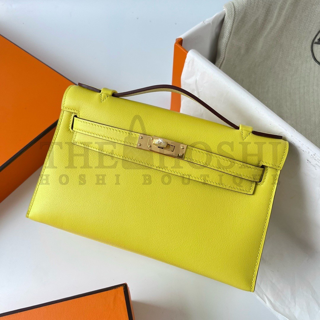 H**me5 Kelly Pochette Handmade Bag In Lime Swift Calfskin Master Quality