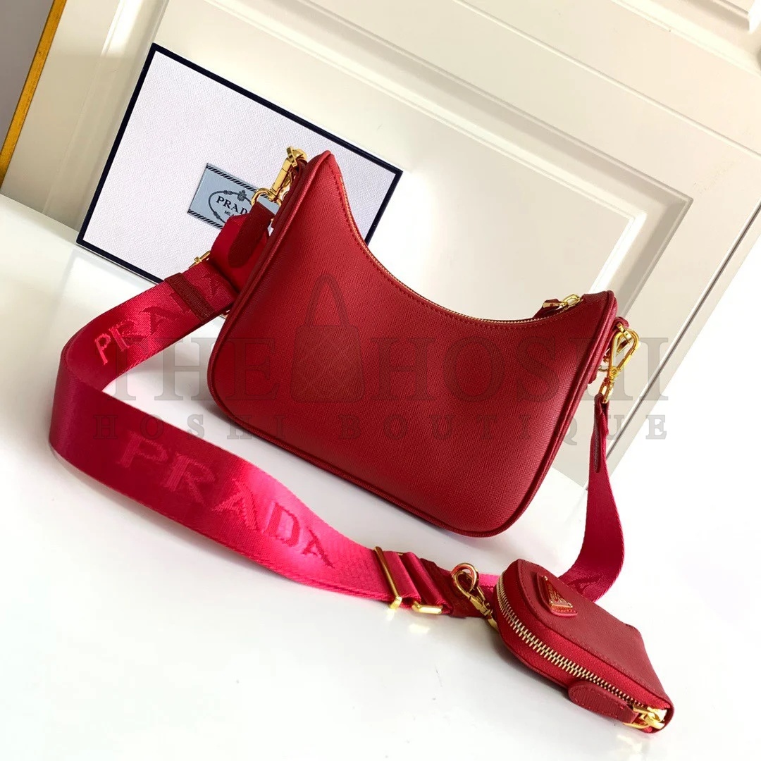 Pra*a Re-Edition 2005 Shoulder Bag In Red Saffiano Leather Master Quality
