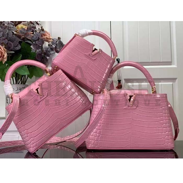 L0vis Vvtt0n LV Women Capucines Mini Handbag Pink Crocodilien Brillant Savoir Faire Master Quality