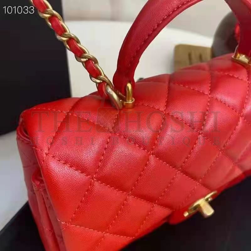 Ch**el Women Mini Flap Bag with Top Handle Grained Calfskin Gold-Tone Metal Red Master Quality
