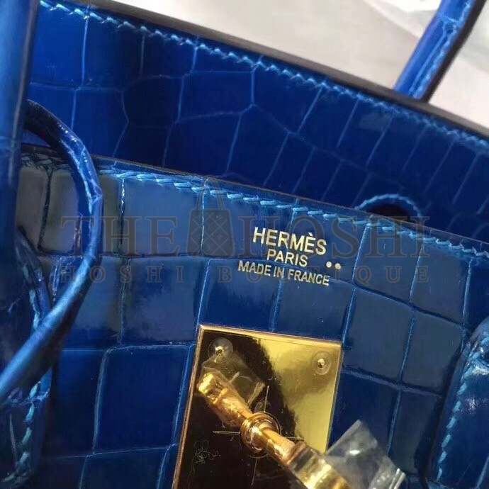 H**me5 Blue Electric Birkin 30cm Crocodile Niloticus Shiny Bag Master Quality