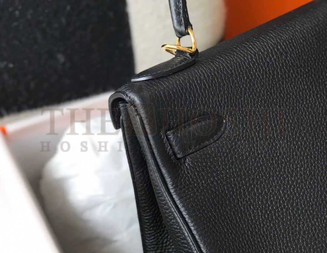 H**me5 Kelly 28cm Retourne Bag in Black Clemence Leather GHW Master Quality