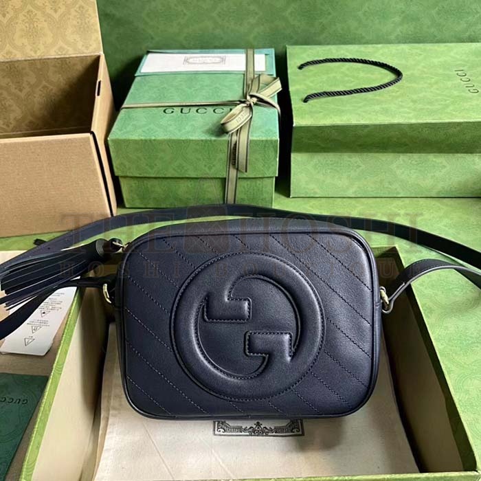 Gvc*1 Women GG Blondie Small Shoulder Bag Blue Navy Leather Round Interlocking G Master Quality