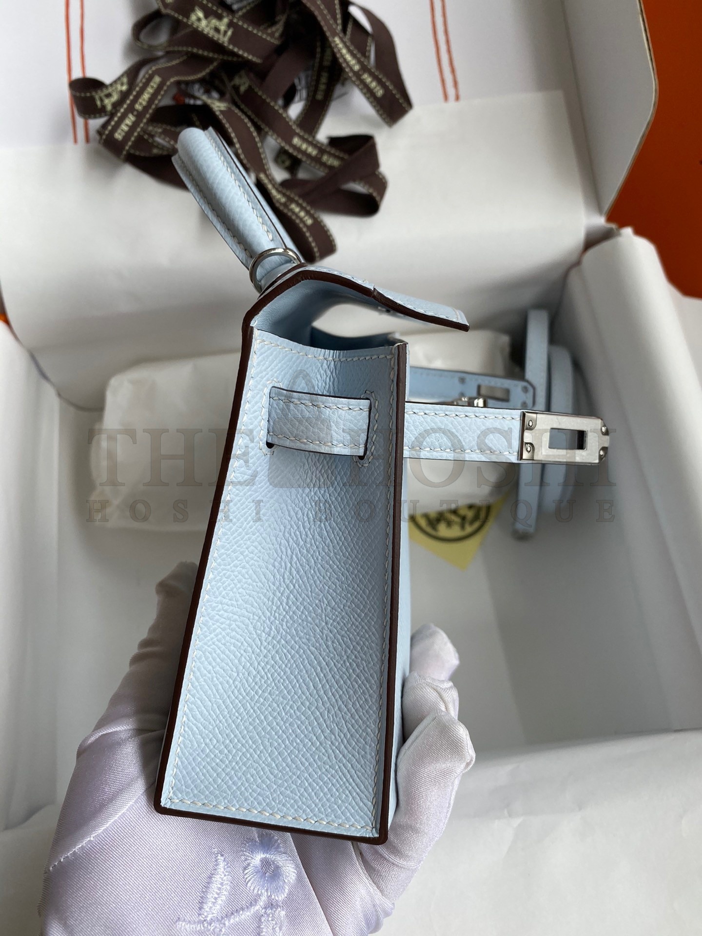 H**me5 Kelly Mini II Sellier Handmade Bag In Blue Brume Epsom Calfskin Master Quality