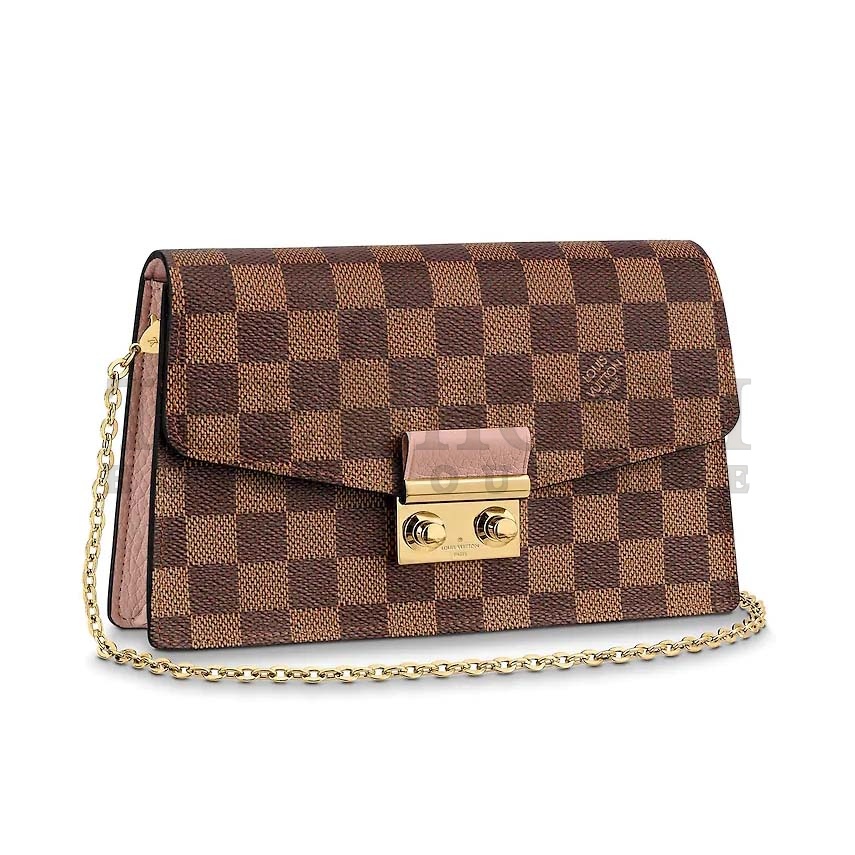 L0vis Vvtt0n LV Women Croisette Chain Wallet in Damier Ebene Coated Canvas Master Quality