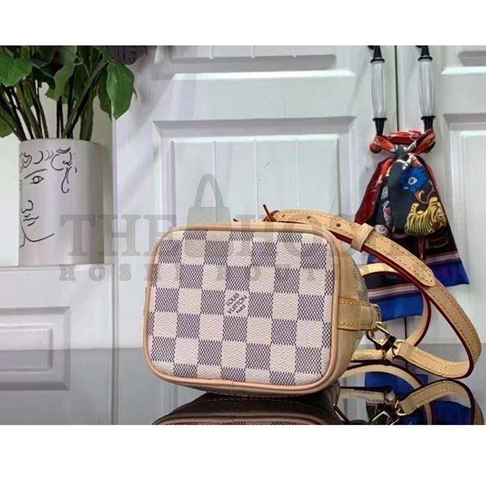 L0vis Vvtt0n LV Women Nano Noé Bucket Bag Dragon Fruit Pink Damier Azur Coated Canvas Master Quality