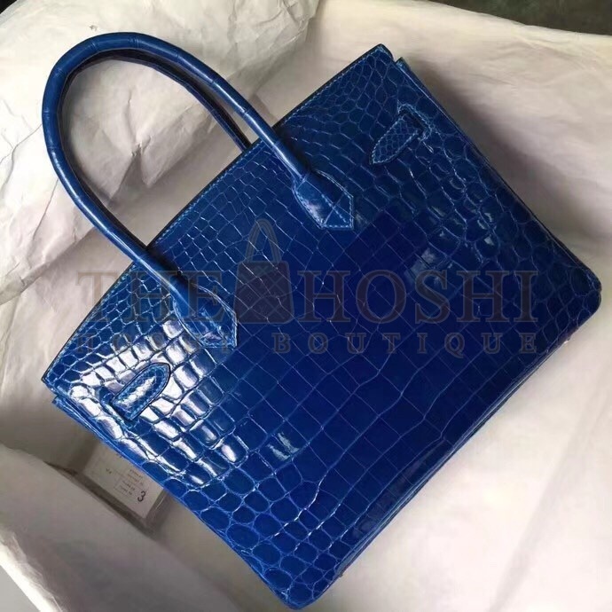 H**me5 Blue Electric Birkin 30cm Crocodile Niloticus Shiny Bag Master Quality