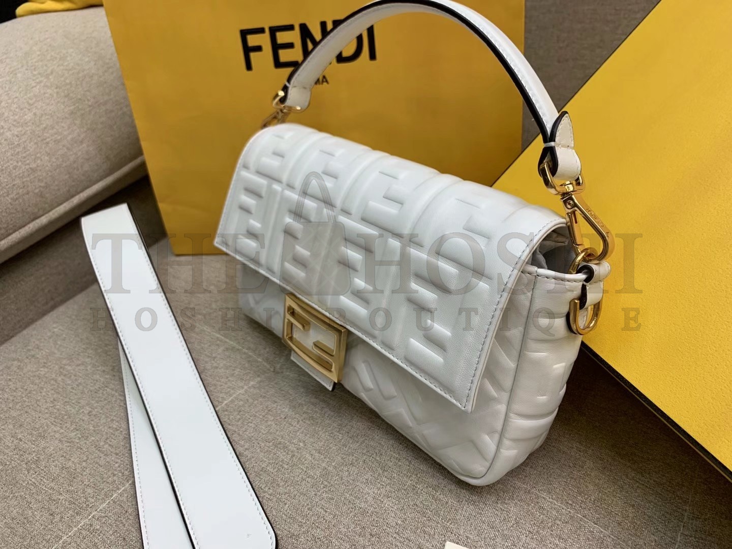 F**di Medium Baguette Bag In White FF Nappa Leather Master Quality