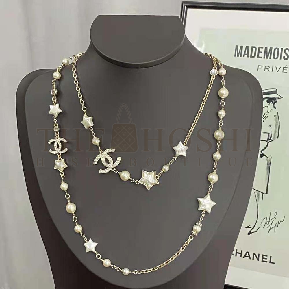 Ch**el Women Long Necklace in Metal Resin Glass Pearls and Strass Master Quality