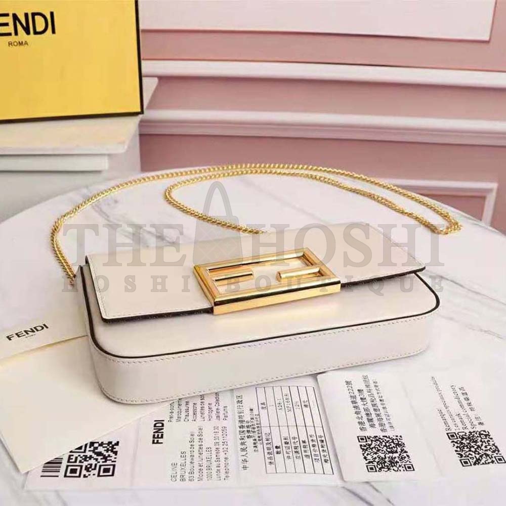 F**di Women Wallet on Chain with Pouches Leather Mini-Bag-White Master Quality