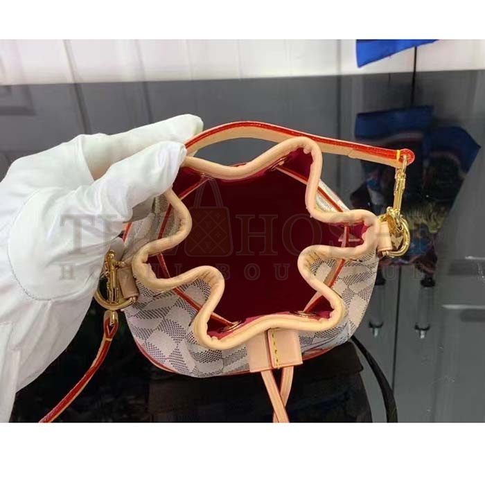 L0vis Vvtt0n LV Women Nano Noé Bucket Bag Dragon Fruit Pink Damier Azur Coated Canvas Master Quality