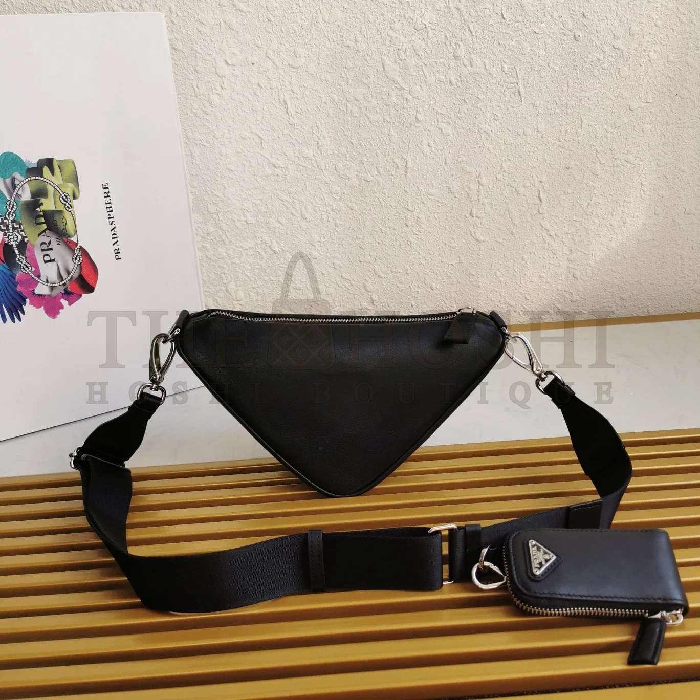 Pra*a Triangle Shoulder Bag In Black Calfskin Master Quality