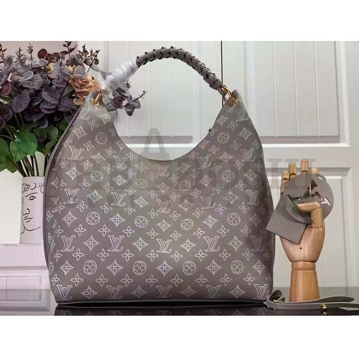 L0vis Vvtt0n LV Women Carmel Hobo Bag Gray Mahina Perforated Calfskin Leather Master Quality