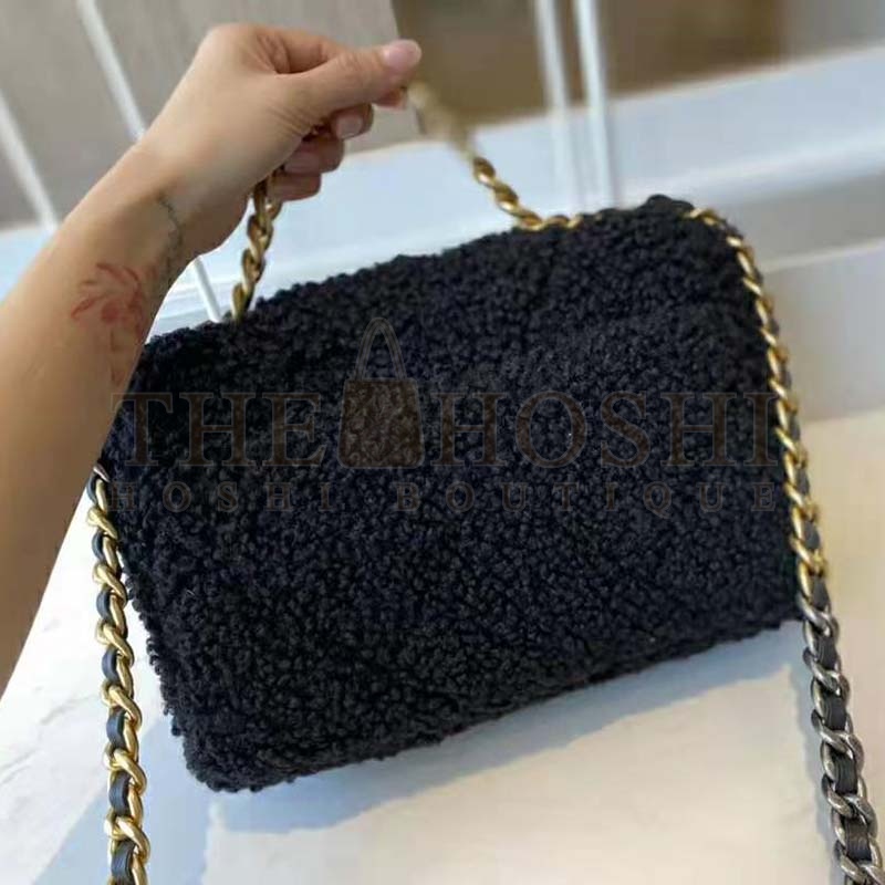 Ch**el Women Ch**el 19 Large Flap Bag Tweed Gold-Silver-Tone & Ruthenium-Finish Metal Black Master Quality