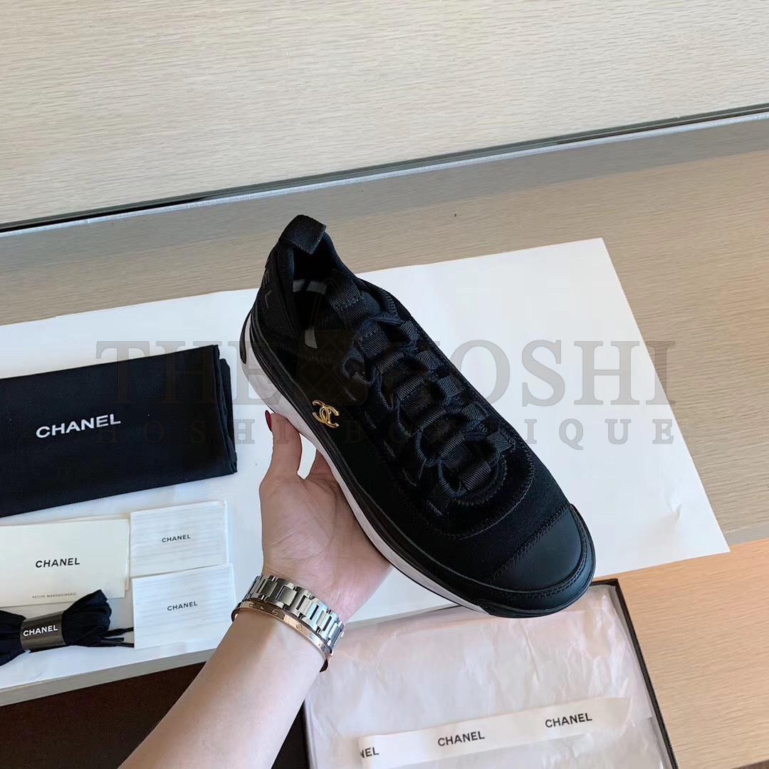 Ch**el Women Sneakers in Velvet Calfskin &amp; Mixed Fibers 1 cm Heel-Beige Master Quality