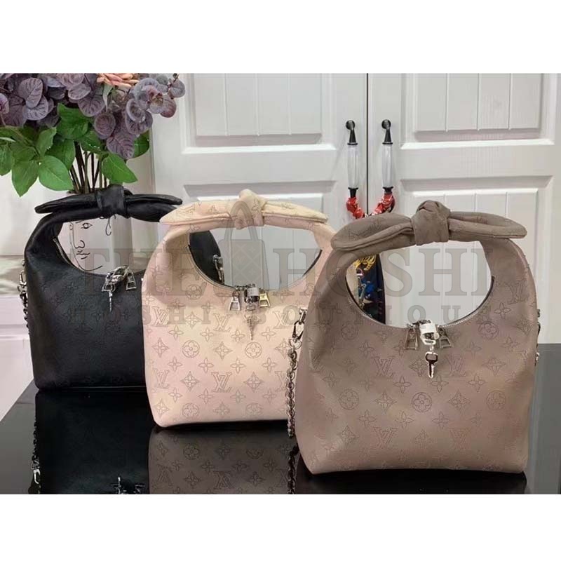 L0vis Vvtt0n LV Women Why Knot PM Handbag Cream Beige Perforated Mahina Calf Leather Master Quality