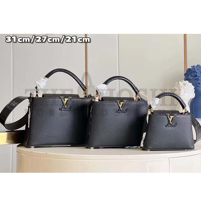 L0vis Vvtt0n LV Women Capucines Mini Handbag Black Taurillon Cowhide Leather Master Quality